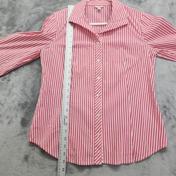 Talbots Top Womens 10 Pink White Striped Stretch Cotton 3/4 Sleeve Button Up - Picture 7 of 8